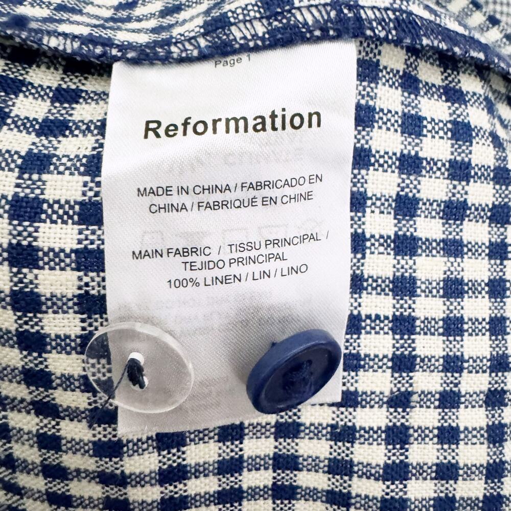 Reformation Orzo Linen Gingham Checkered Blue Skirt (Size 8) - Picture 9 of 9